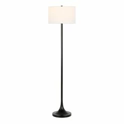 Promo 😍 Maklaine Modern 61.5" Metal Floor Lamp With Fabric Drum Shade In Black/Bronze ✔️ -Henn&Hart shop 2575444 2 L