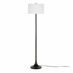 Promo 😍 Maklaine Modern 61.5" Metal Floor Lamp With Fabric Drum Shade In Black/Bronze ✔️ -Henn&Hart shop 2575444 7 L