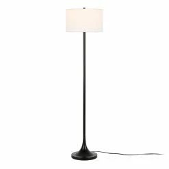 Promo 😍 Maklaine Modern 61.5" Metal Floor Lamp With Fabric Drum Shade In Black/Bronze ✔️ -Henn&Hart shop 2575444 8 L