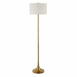 Deals 🧨 Maklaine Modern 61.5" Metal Floor Lamp With Fabric Drum Shade In Gold/Brass 🎉