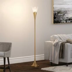 Top 10 😉 Maklaine Contemporary Brass Floor Lamp With Clear Glass Shade ❤️ -Henn&Hart shop 2575505 6 L