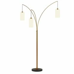 New 🤩 Maklaine Contemporary 3-Light Brass Finish Floor Lamp With Black/Bronze Base 🧨 -Henn&Hart shop 2575508 5 L
