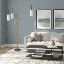 New 🤩 Maklaine Contemporary 3-Light Brass Finish Floor Lamp With Black/Bronze Base 🧨 -Henn&Hart shop 2575508 6 L