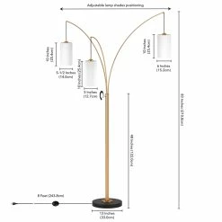 New 🤩 Maklaine Contemporary 3-Light Brass Finish Floor Lamp With Black/Bronze Base 🧨 -Henn&Hart shop 2575508 7 L