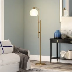 Promo 🎁 Maklaine Industrial Height-Adjustable Floor Lamp In Brass 👍 -Henn&Hart shop 2575512 7 L