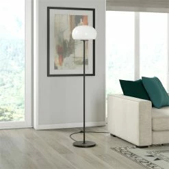 Cheapest ✔️ Maklaine Contemporary Floor Lamp With White Milk Glass Shade In Black/Bronze 🎉 -Henn&Hart shop 2575534 5 L