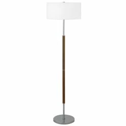 New 💯 Maklaine Contemporary 2-Bulb Floor Lamp In Rustic Oak And Polished Nickel 🧨