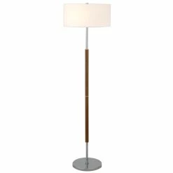 New 💯 Maklaine Contemporary 2-Bulb Floor Lamp In Rustic Oak And Polished Nickel 🧨 -Henn&Hart shop 2575542 2 L