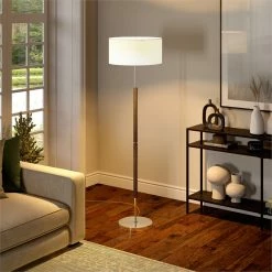 New 💯 Maklaine Contemporary 2-Bulb Floor Lamp In Rustic Oak And Polished Nickel 🧨 -Henn&Hart shop 2575542 8 L