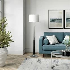 Best deal ⌛ Maklaine Mid-Century Two-Tone Floor Lamp In Brushed Nickel And Matte Black ⭐ -Henn&Hart shop 2575547 3 L