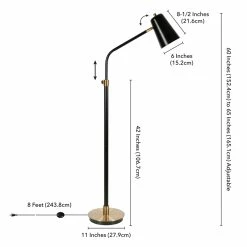 Deals 👍 Allora Mid-Century Height Adjustable Floor Lamp In Black And Brass 🔥 -Henn&Hart shop 2575682 3 L