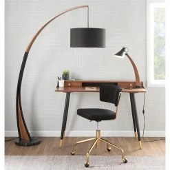 Best deal ⌛ Lumisource Noah Mid-Century Wood And Marble Floor Lamp In Walnut/Black 👍 -Henn&Hart shop 2578916 10 L