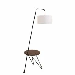 Best deal 😍 Lumisource Stork Mid-Century Metal Fabric And Wood Floor Lamp In White/Walnut 😀 -Henn&Hart shop 2578937 3 L