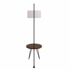 Best deal 😍 Lumisource Stork Mid-Century Metal Fabric And Wood Floor Lamp In White/Walnut 😀 -Henn&Hart shop 2578937 4 L