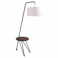 Best deal 😍 Lumisource Stork Mid-Century Metal Fabric And Wood Floor Lamp In White/Walnut 😀