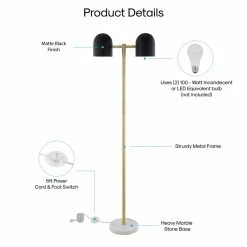 Deals 👏 Posh Living Kaylei Floor Lamp 6ft Power Cord Foot Switch 2 Lights Black ✔️ -Henn&Hart shop 2620059 4 L