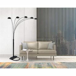 Cheapest 😉 HomeRoots '84" Black Five Light Arc Floor Lamp With Black Dome Shade 🔥 -Henn&Hart shop 2623129 2 L