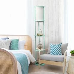 Cheap 🤩 All The Rages Simple Designs 62.5" Round Etagere Organizer Floor Lamp - 2 USB 1 Outlet - Aqua 🔔 -Henn&Hart shop 2623629 4 L