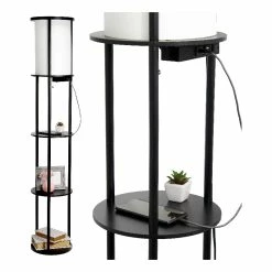 Promo 👍 All The Rages Simple Designs 62.5" Round Etagere Organizer Floor Lamp - 2 USB 1 Outlet - Black ⌛
