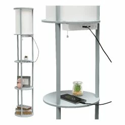 Deals ✔️ All The Rages Simple Designs 62.5" Round Etagere Organizer Floor Lamp - 2 USB 1 Outlet - Gray 👍