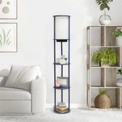 Best Sale ✔️ All The Rages Simple Designs 62.5" Round Etagere Organizer Floor Lamp - 2 USB - 1 Outlet- Navy 🌟 -Henn&Hart shop 2623632 11 L