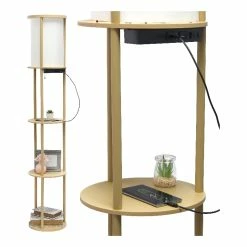 Deals ๐ All The Rages Simple Designs 62.5" Round Etagere Organizer Floor Lamp - 2 USB - 1 Outlet - Tan ๐ฅฐ