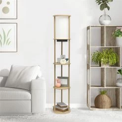 Deals 🔔 All The Rages Simple Designs 62.5" Round Etagere Organizer Floor Lamp - 2 USB - 1 Outlet - Tan 🥰 -Henn&Hart shop 2623633 4 L