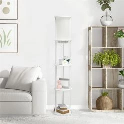 Cheap 👍 All The Rages Simple Designs 62.5" Round Etagere Organizer Floor Lamp - 2USB - 1Outlet - White 👍 -Henn&Hart shop 2623634 4 L
