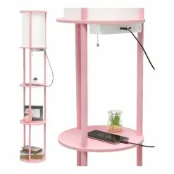Deals 💯 All The Rages Simple Designs 62.5" Round Etagere Organizer Floor Lamp - 2USB 1Outlet - Lt Pink 🤩