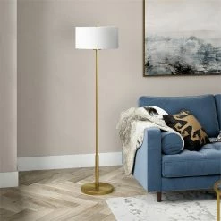 Promo 🛒 Henn&Hart 16" Brushed Brass Metal/Fabric Floor Lamp 😉 -Henn&Hart shop 2625153 8 L