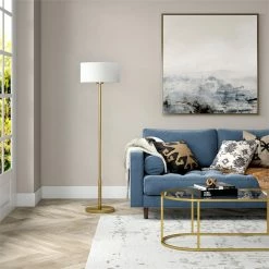 Promo 🛒 Henn&Hart 16" Brushed Brass Metal/Fabric Floor Lamp 😉 -Henn&Hart shop 2625153 9 L