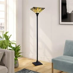Outlet ❤️ Chloe Lighting Mission Kinsey 1-Light Metal Torchiere Floor Lamp In Black Bronze 💯 -Henn&Hart shop 2637711 1 L