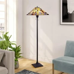 Flash Sale 😉 Chloe Lighting Mission Kinsey 2-Light Metal Floor Lamp In Blackish Bronze ✔️ -Henn&Hart shop 2637720 1 L